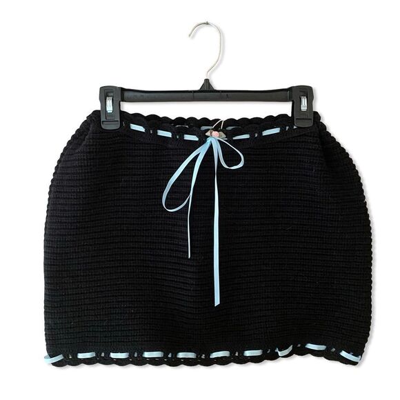 For Love & Lemons Kelsey Crochet Mini Skirt black ribbon coquette vintage NWT M - Picture 4 of 12